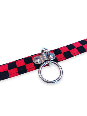 FUNK PLUS BLACK RED CHECK CHOKER WITH RING FCK266