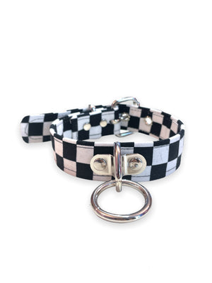 FUNK PLUS BLACK WHITE CHECK CHOKER WITH RING FCK266