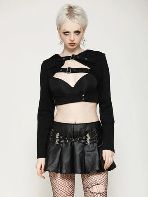 DARK IN LOVE BLACK FAUX LEATHER SKIRT KW375