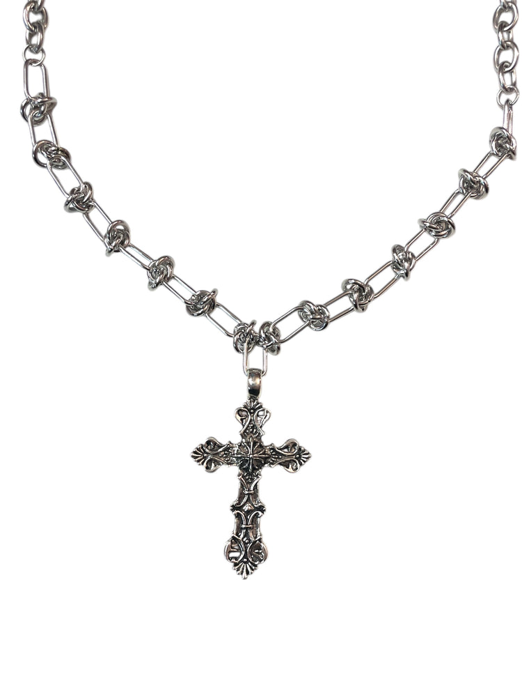 KNOTTED CHAIN CROSS NECKLACE