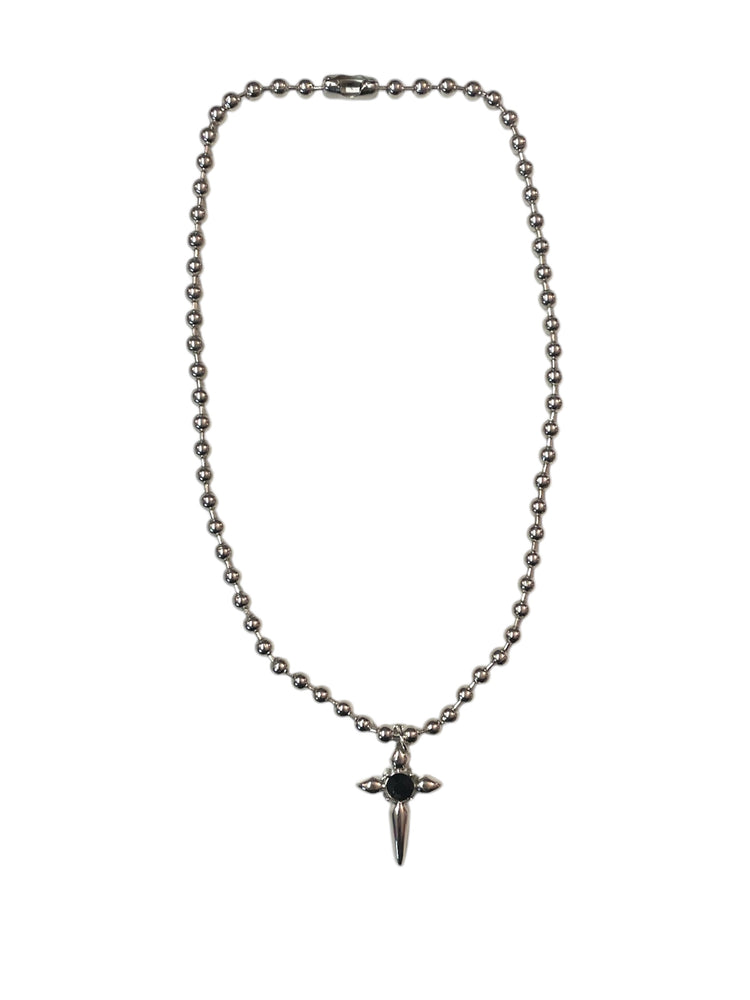 BALLCHAIN NECKLACE CROSS WITH BLACK RHINESTONE