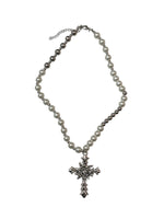 PEARL ROSE CROSS NECKLACE