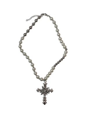 PEARL ROSE CROSS NECKLACE