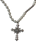 PEARL ROSE CROSS NECKLACE