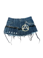 INDYANNA DARK BLUE JEANS SKIRT WITH BLACK LACE AND HANGING ANARCHY SIGN