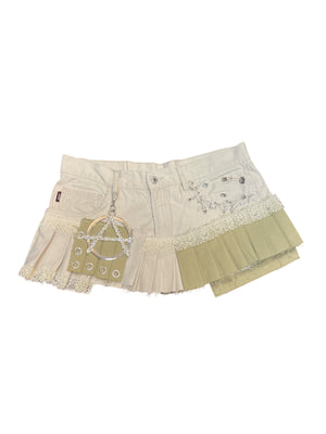 INDYANNA BEIGE JEANS SKIRT WITH WHITE LACE AND HANGING ANARCHY SIGN