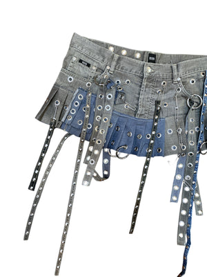 INDYANNA UPCYCLED GREY SKIRT EYELETS AND STRAPS