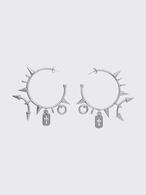 MINGA LONDON SPIKED RIOT SILVER HOOP EARRINGS