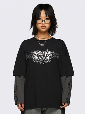 MINGA LONDON SILVER HEART LAYERED T SHIRT