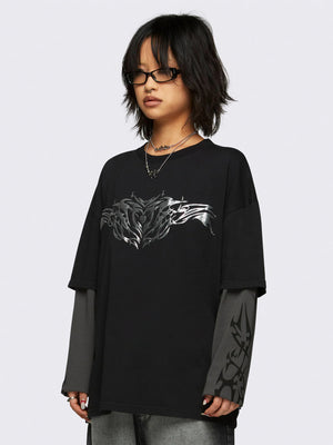 MINGA LONDON SILVER HEART LAYERED T SHIRT