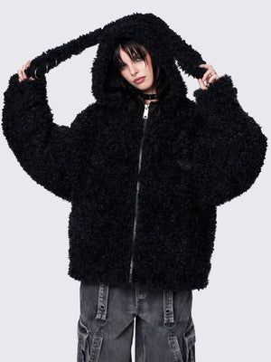 MINGA BUNNY EAR FAUX FUR JACKET