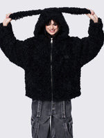 MINGA BUNNY EAR FAUX FUR JACKET