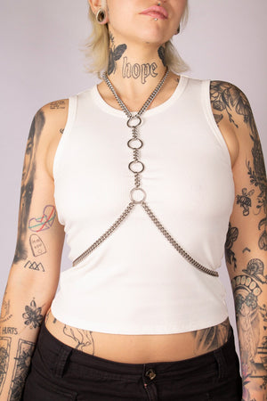 ELEPHANT EGG 4 O RING CHAIN HARNESS STAINLESS STEEL