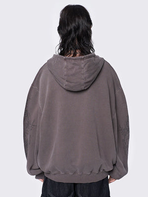 MINGA LONDON ENIGMATIC BROWN WASH OVERSIZED HOODIE MIT REISSVERSCHLUSS