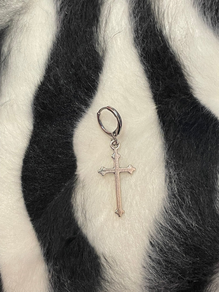 CROSS ON SMALL HOOP EARRING